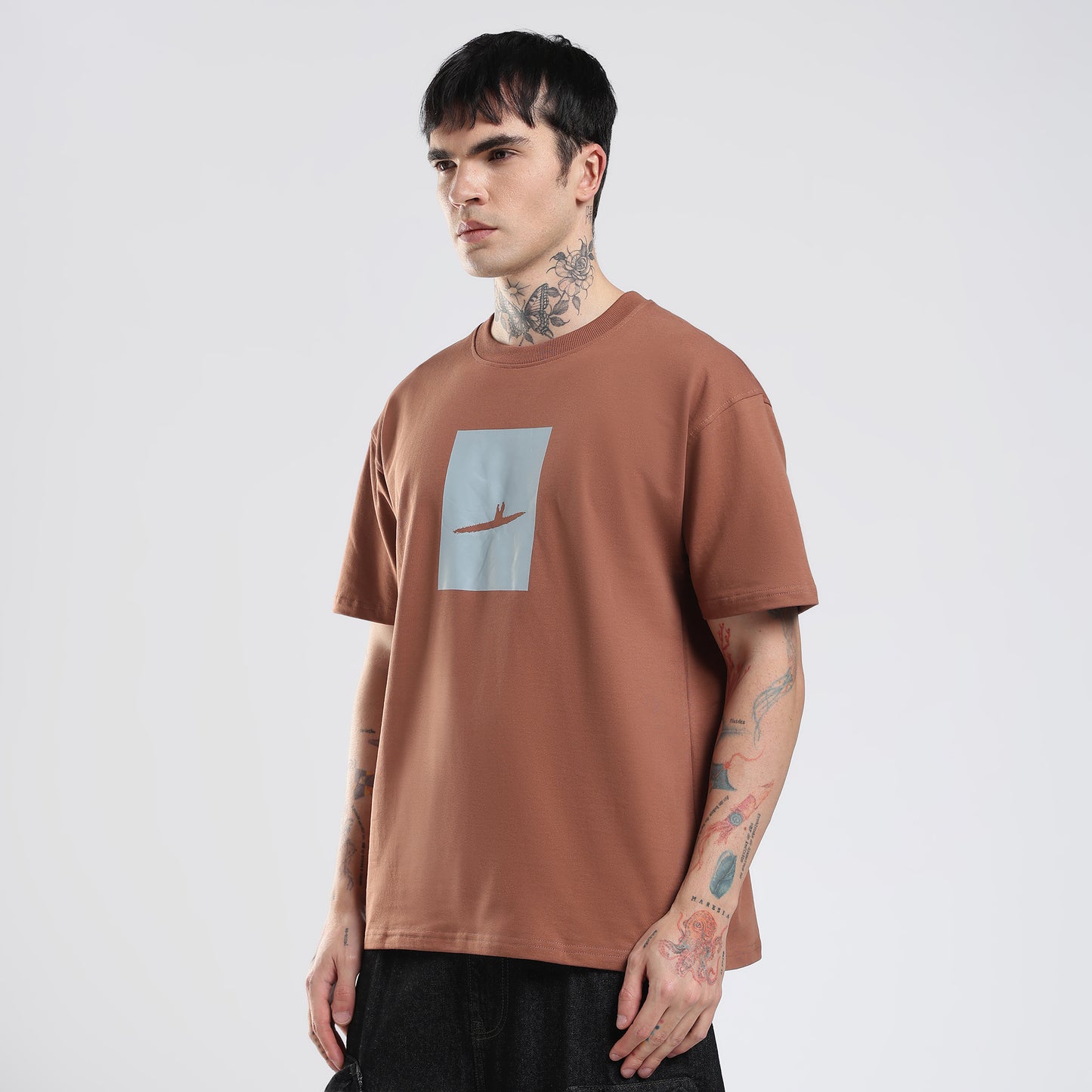 VELMO Signature Brown Pure Cotton Oversized T-Shirt