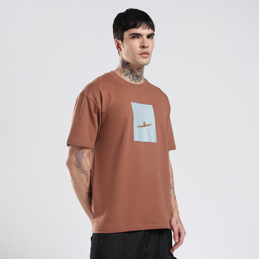 VELMO Signature Brown Pure Cotton Oversized T-Shirt