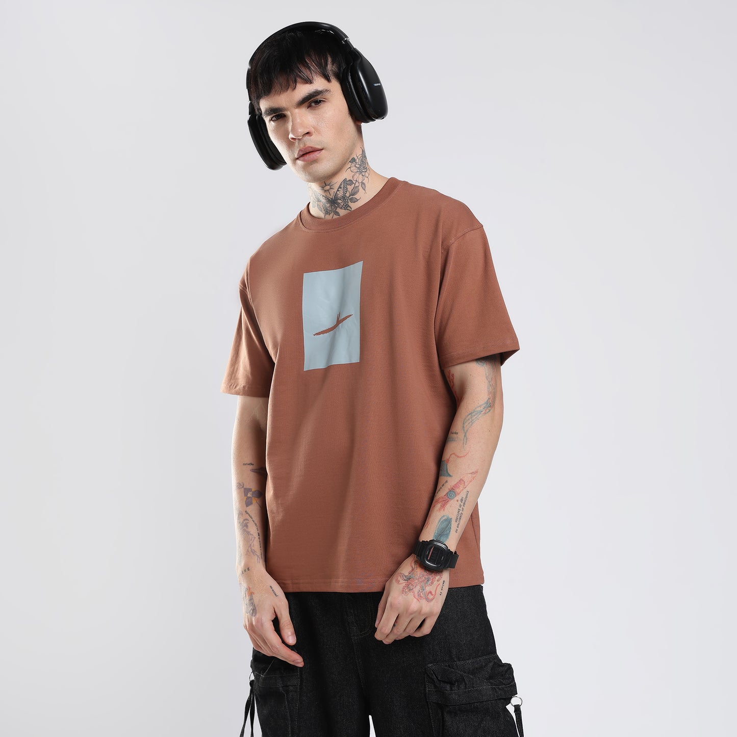 VELMO Signature Brown Pure Cotton Oversized T-Shirt