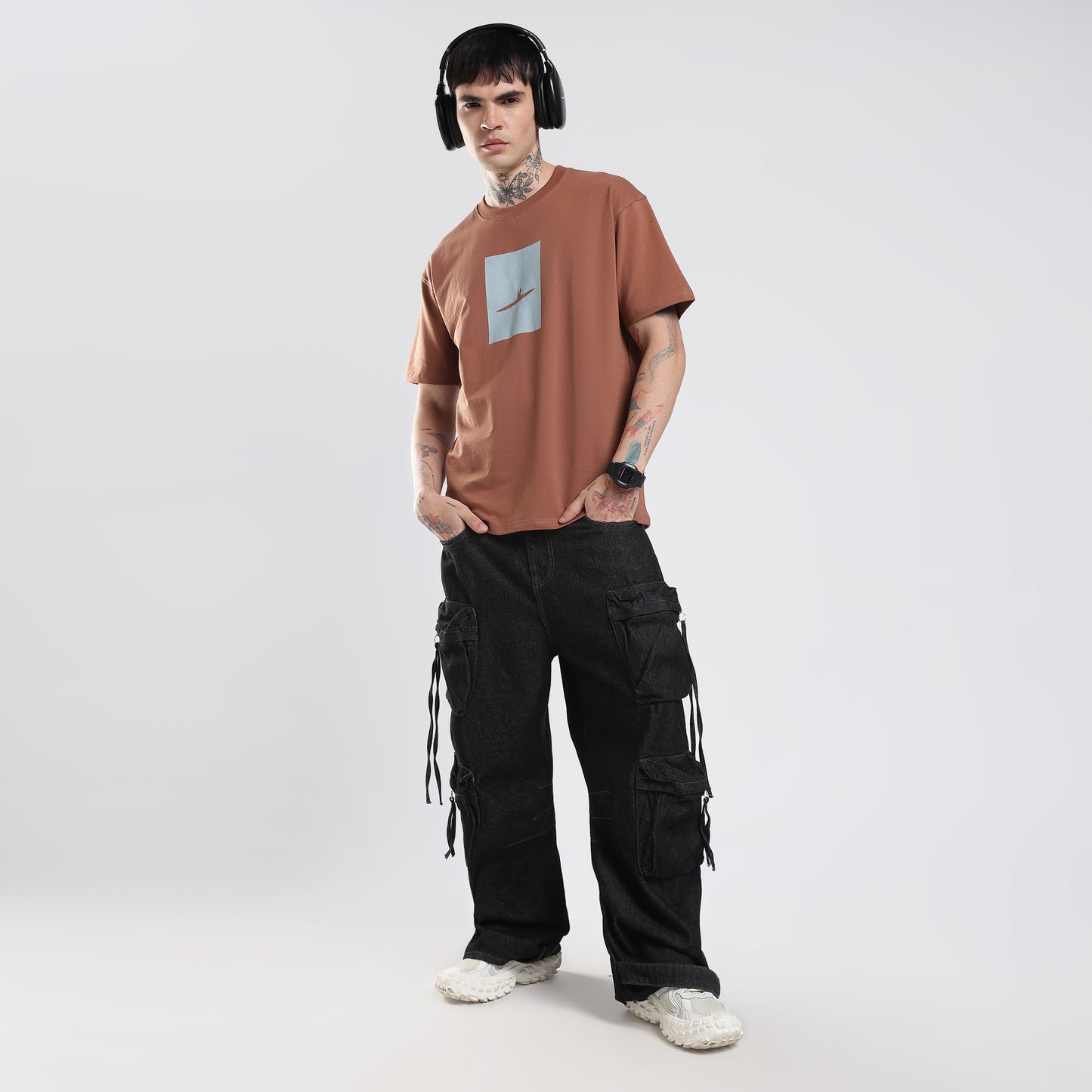 VELMO Signature Brown Pure Cotton Oversized T-Shirt