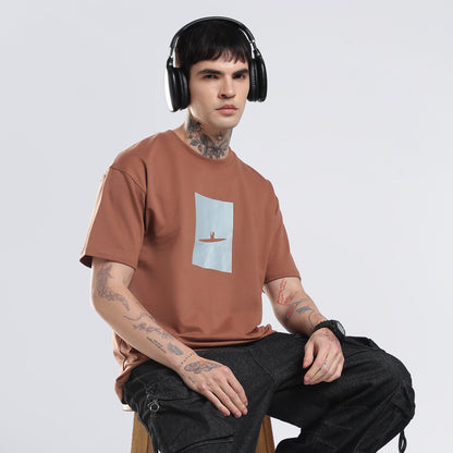 VELMO Signature Brown Pure Cotton Oversized T-Shirt