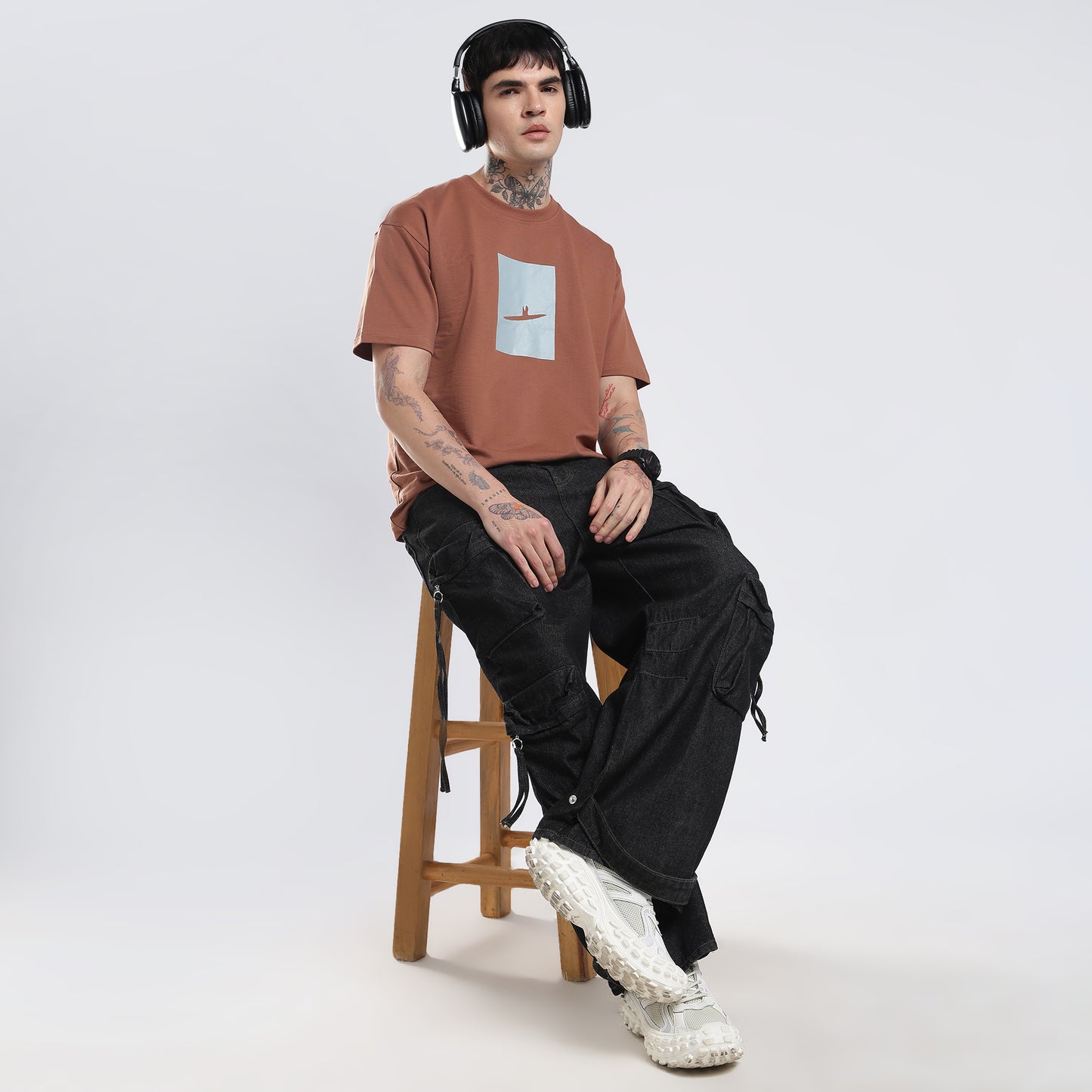 VELMO Signature Brown Pure Cotton Oversized T-Shirt