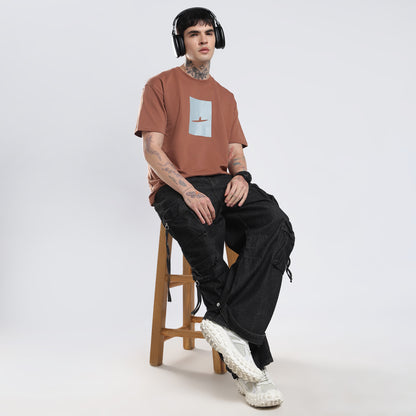 VELMO Signature Brown Pure Cotton Oversized T-Shirt